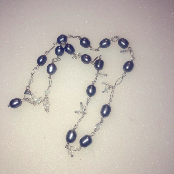 VTG Sterling & Pearl Purple / Grey w Reflective Crystal Bead Dangles and 18” - Picture 4 of 6